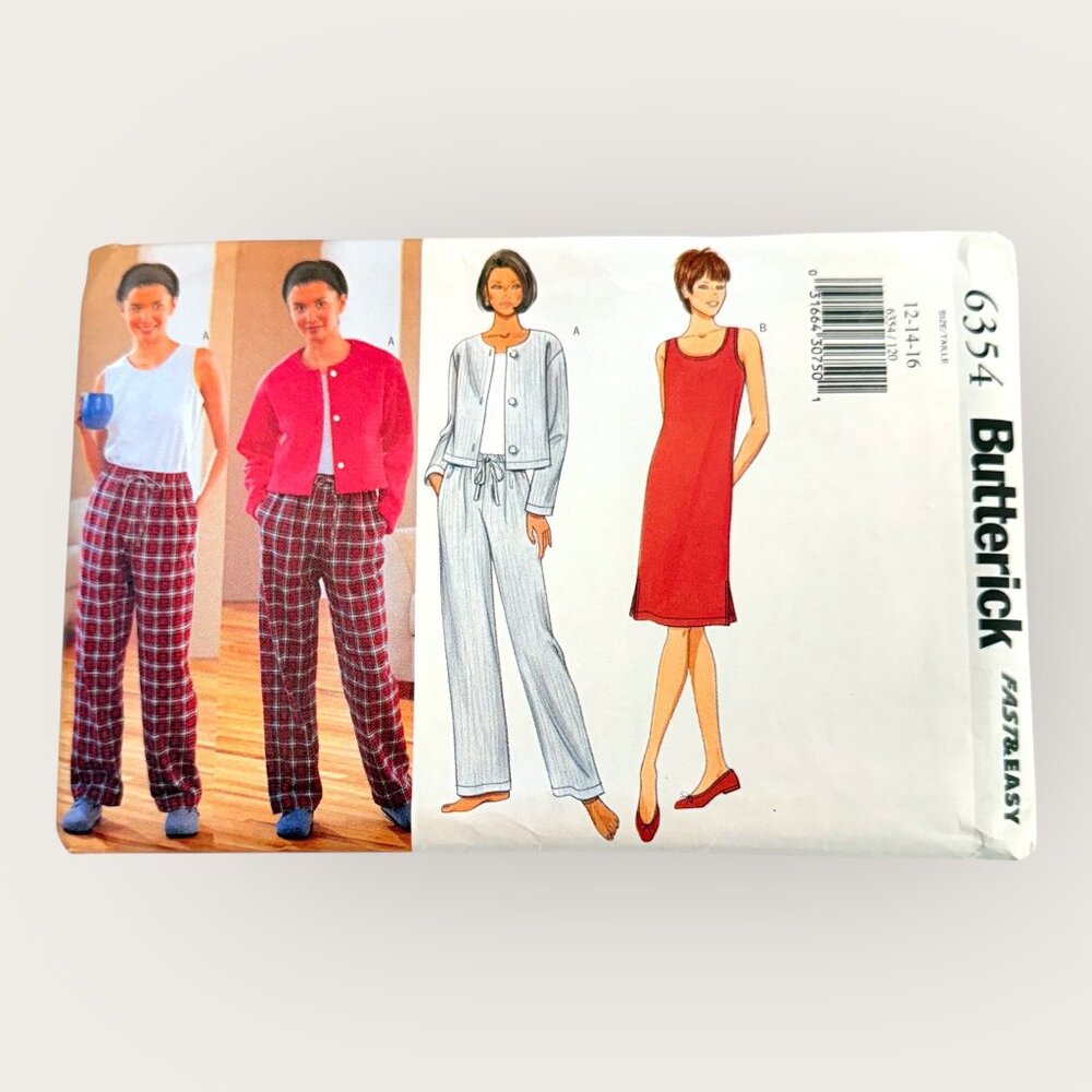 Vintage 1990s Butterick Sewing Pattern 6354 Misses Cardigan Top Dress Pants
